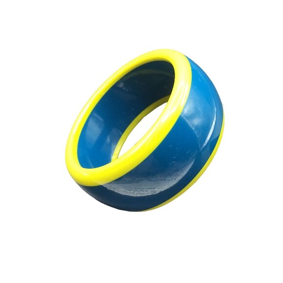 Blue & Green Chunky Bangle Wide Plastic Funky Two Tone Bracelet - Picture 1 of 7